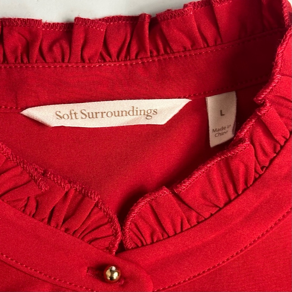 Soft Surroundings Stunning Red Long Sleeve Gold Beaded Button Up Blouse Size L - Picture 7 of 9